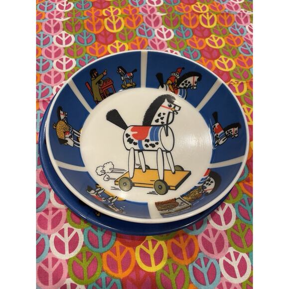 Vintage Ornamin Horse Melamine Bowl & Plate Kids story folk gold Scandinavian - Picture 3 of 5